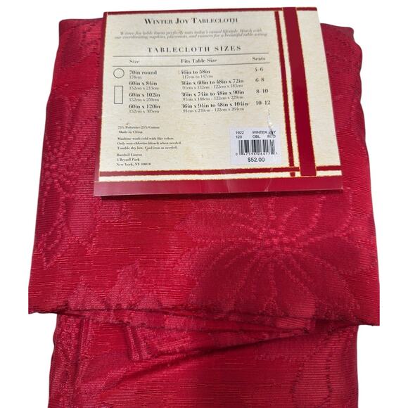NEW Bardwil Winter Joy Tablecloth Red Damask Poinsettia 60” x 120” Christmas NIP - Picture 4 of 5
